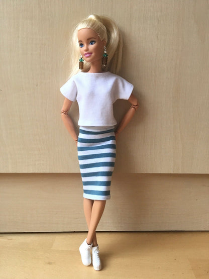 Teca Striped Tube Midi Skirt for Doll 1/6-scale, 11.5 Inch
