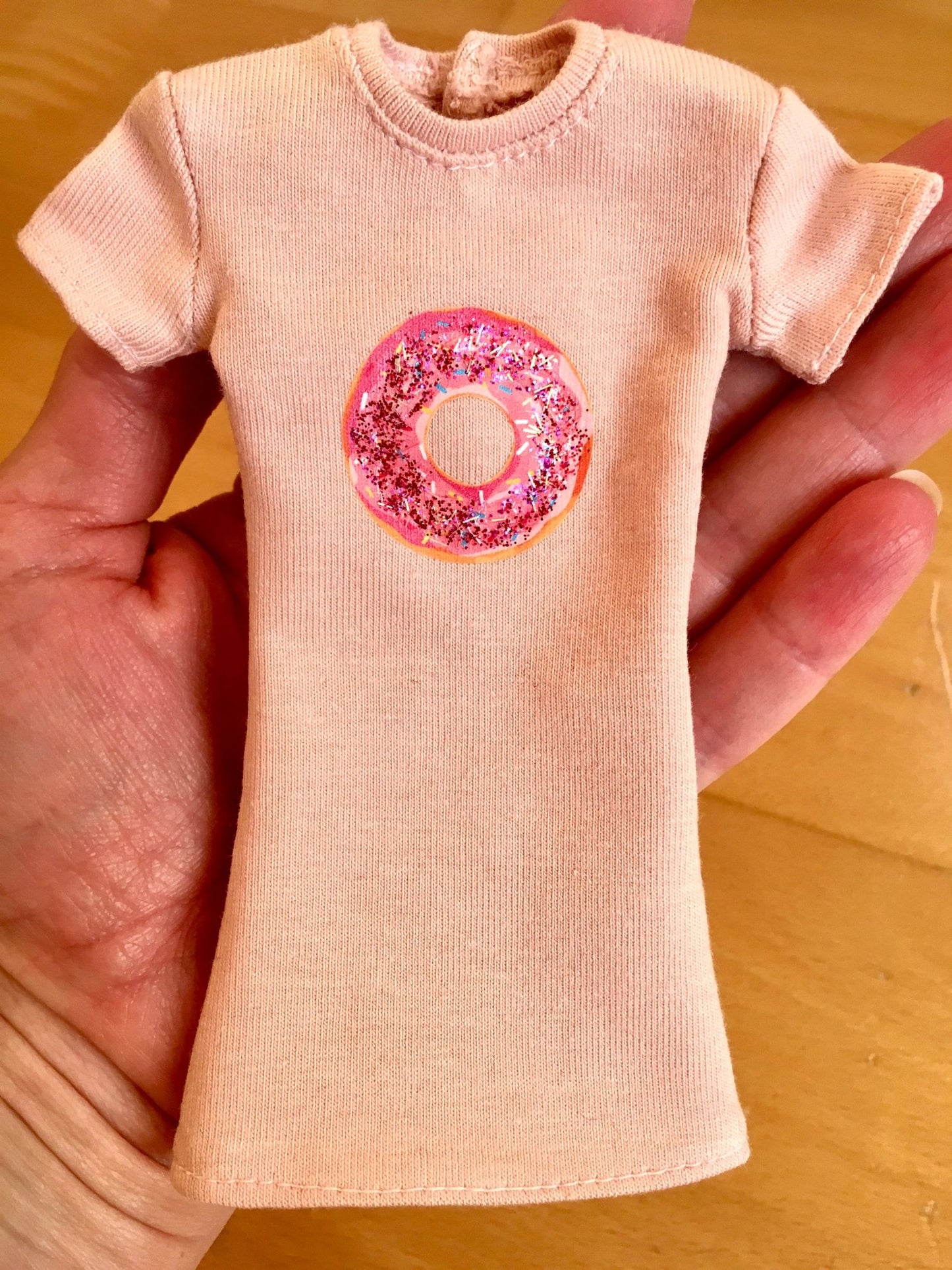 Blush Donut Print T-shirt Dress for Doll 1/6-scale, 11.5 Inch